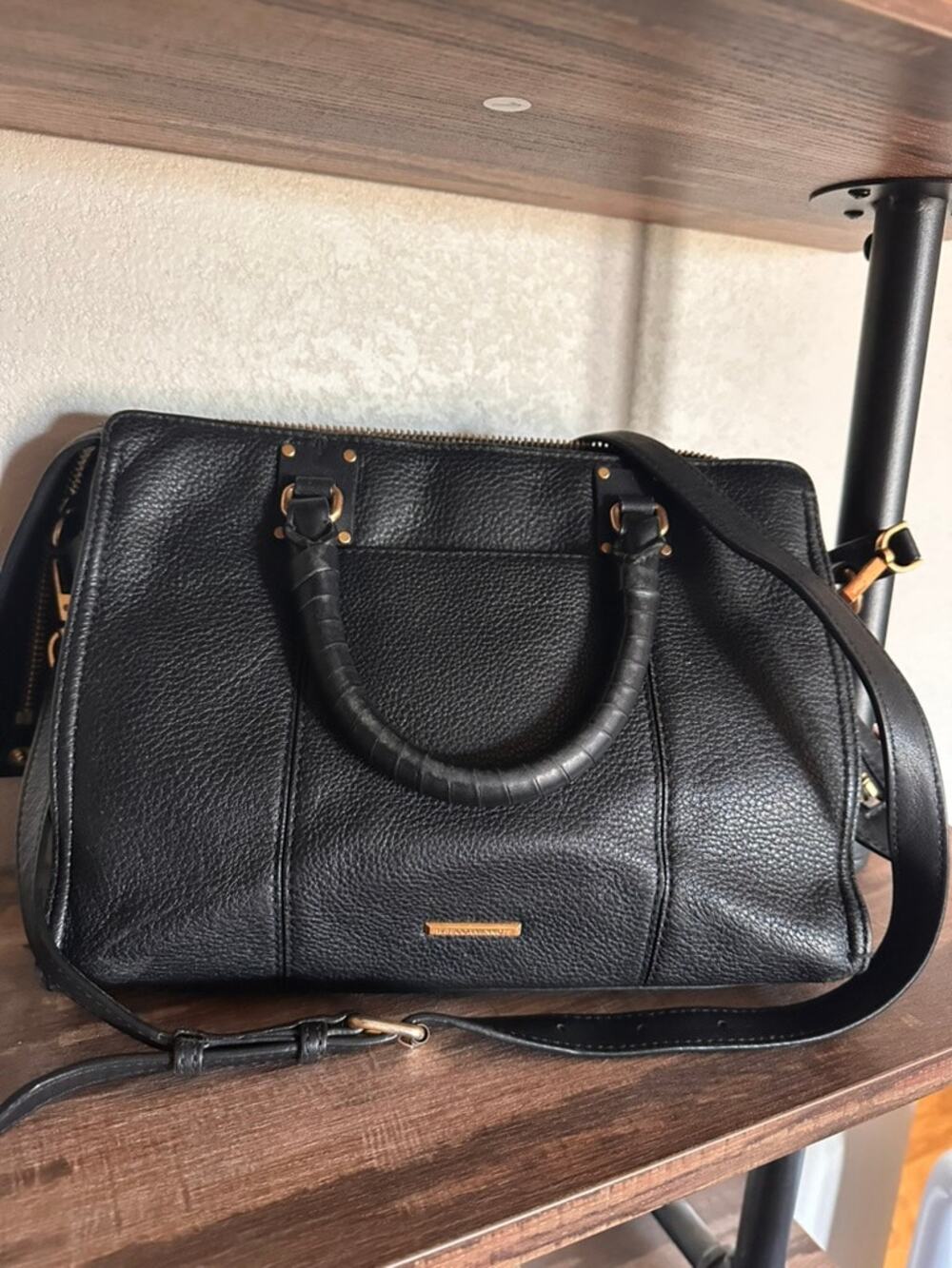 Rebecca Minkoff Black Pebbled Leather Regan Satchel | Convertible Crossbody Bag
